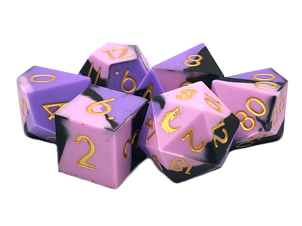 Old School Dice: Silicone 7-Piece Set - Purple, Pink, and Black